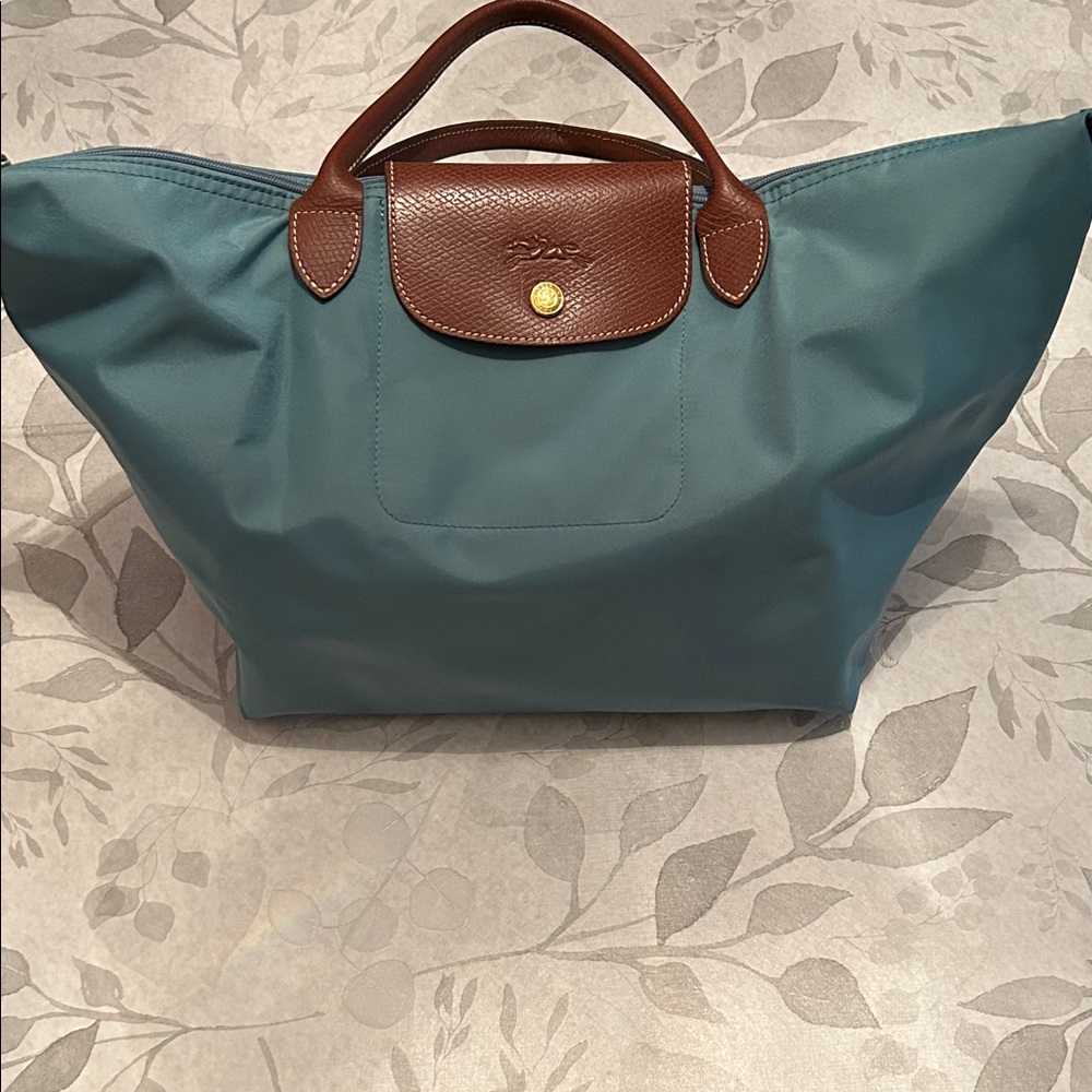 Longchamp Teal and Brown Tote Bag
